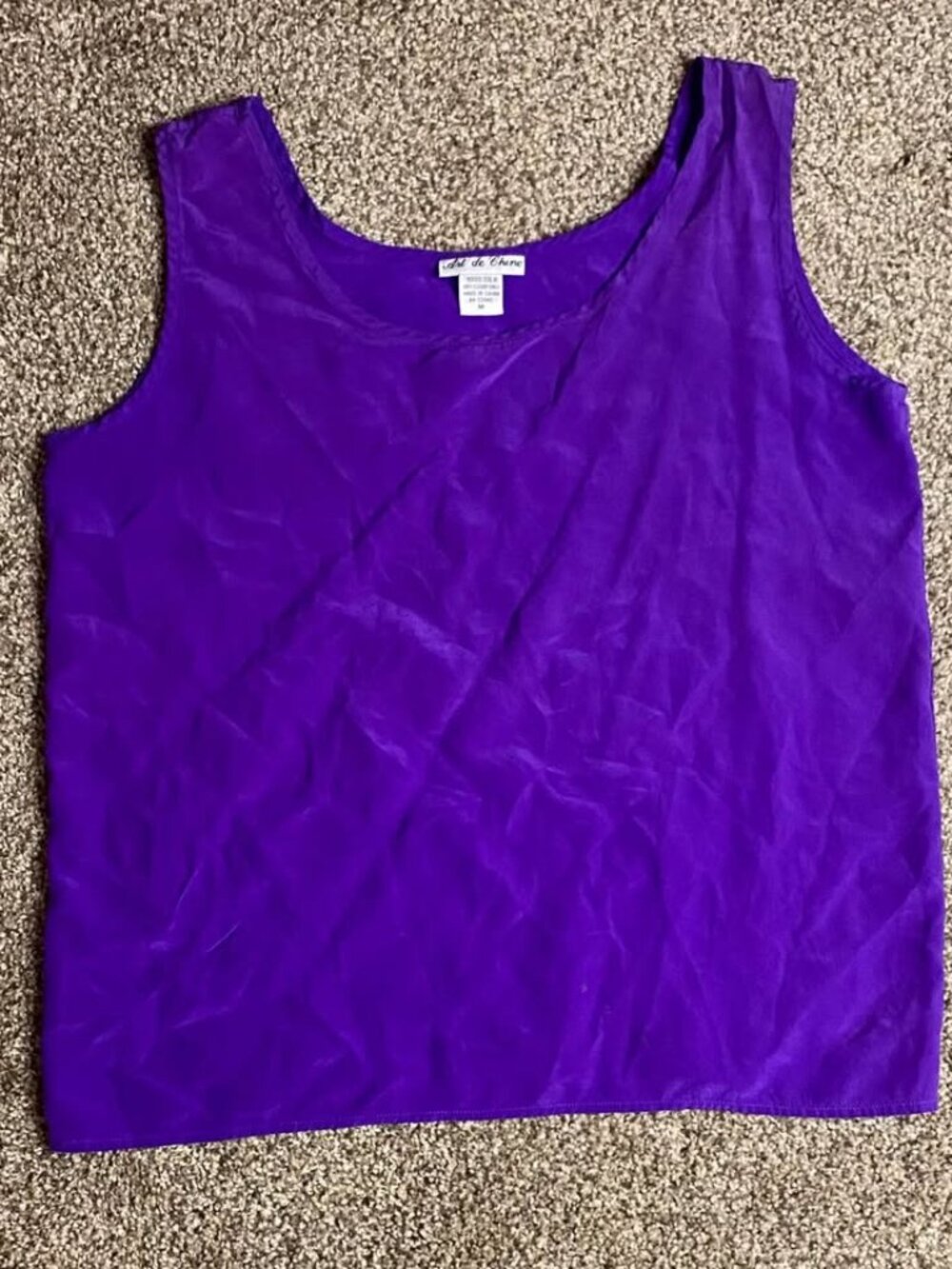 90s Art De Chine 100% Silk Tank Top Royal Purple Sleeveless Blouse Women’s M